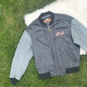 Harley Davidson black gray leather jacket medium